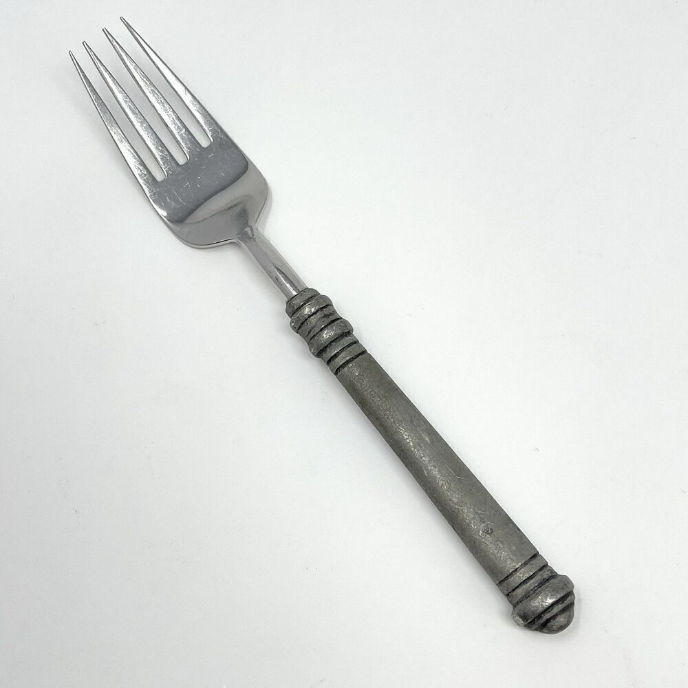 Pottery Barn 70% PEWTER Banded Handle & 18/8 Stainless Dinner Fork 8”